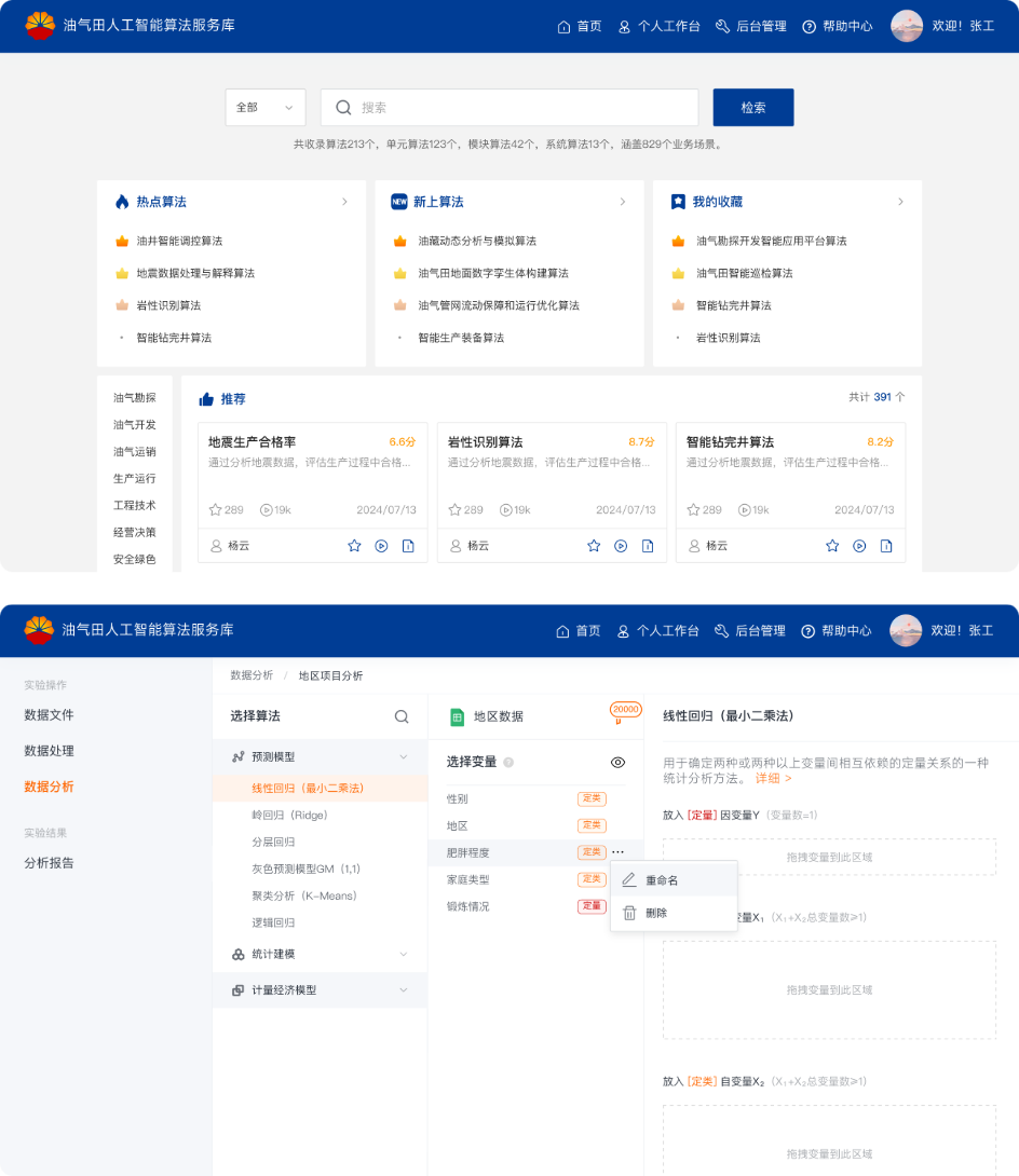 SPSSPRO典型案例，中石油大数据实验室统计建模平台建设方案，操作页面。